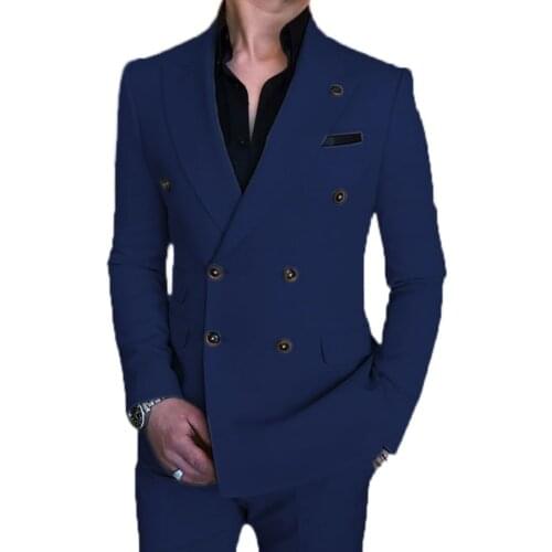 SOLOVEDRESS Mens Casual Suit Two-piece Double-breasted Office Meeting Custom Jacket Pants