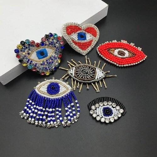 Handmade beaded rhinestone eyes patch sew crystal peach heart eyes beaded jewelry diy accessories