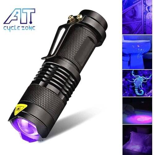 LED UV Flashlight Ultraviolet Torch With Zoom Function Mini UV Light Pet Urine Stains Detector Scorpion Hunting Camp Light