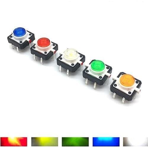 5PCS 12X12X7.3 Tactile Push Button Switch Momentary Tact LED 5 Color 12X12X7.3mm 12*12*7.3mm 12*12*7.3 White Blue Green Yellow
