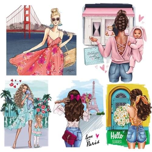 Woman Iron-On Transfers For Clothing Fashion Lady Heat Transfer Washable T-Shirt Jeans Decoration Diy Stickers Child Mom