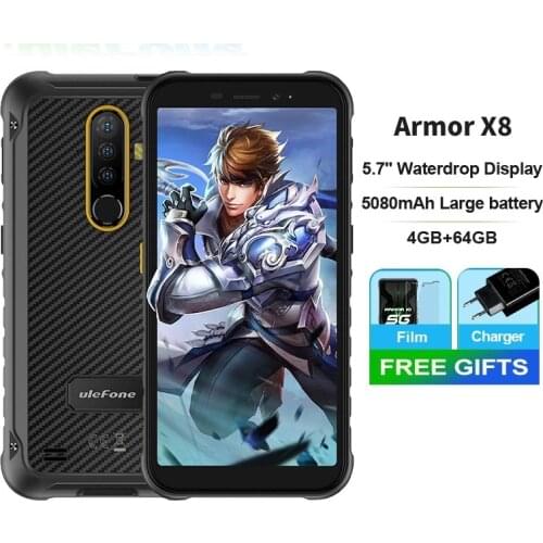Original New Ulefone Armor X8 4GB+64GB Rugged IP68 Smartphone Android10 5.7-'' Cellphone Octa-core NFC 4G LTE Mobile Phones