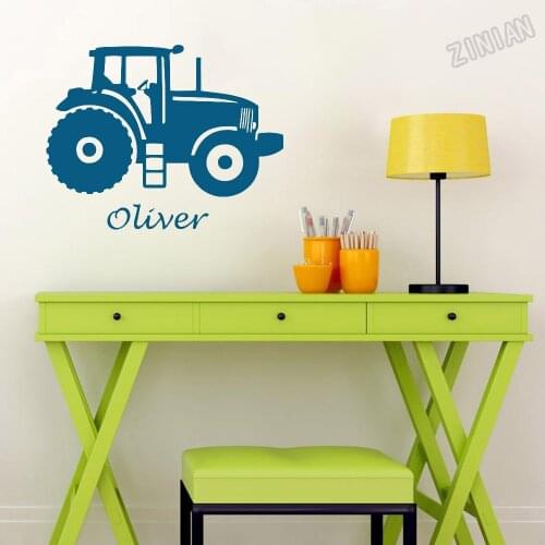 Personalized Name Farm Tractor Wall Decals Boy Girl Gift Vinyl Kids Room Wall Decal Art Custome Baby Room Door Sticker Y230