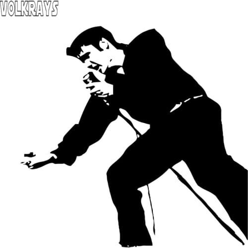Volkrays Personality Car Sticker Elvis Presley Rock and Roll Accessories Reflective Vinyl Decal Black/Silver,11cm*11cm