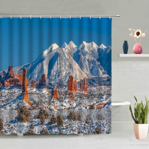 Scenery Shower Curtains Waterfall Ocean Forest Mountain Natural Landscape Bathroom Bath Curtain Washable With Hook Home Screen