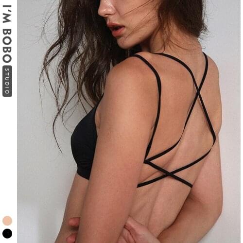 IMBOBO womens cotton bra womens sports Pilates underwear sexy cage strap bra detachable bra pad fashion camisole underwear