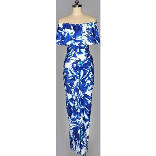 Women Strapless Dress Summer Tube Top Ruffle Print Dresses