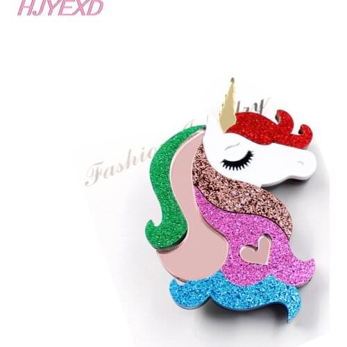 1pcs) BR109 Acrylic Unicorn Brooch (Safty Pin) Glitter Rainbow