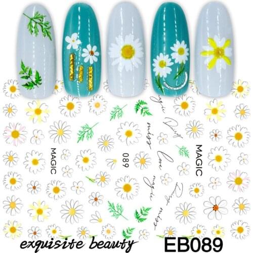 10PCS 3D Cartoon Flower Nail Sticker Chrysanthemum Leaf Nail Slider Bunny Self-adhesive Nail Art Decal Decoration