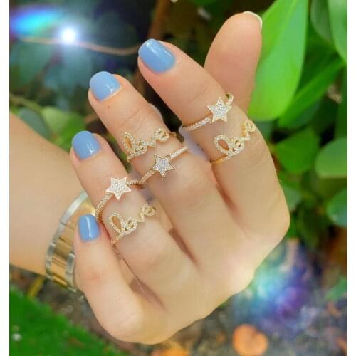 2021 Valentines Day Gift Fashion 925 Sterling Silver Jewelry Micro Pave Clear CZ Love Letter Women Finger Rings