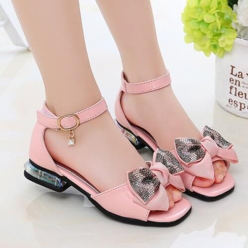 3 5 9 11 12 Year Old Princesses Fashion Rhinestone Bow Sandal Summer For Girls Beach Shoes Big Kids 2021 Children Heels Sandals