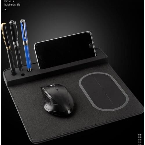 3 in 1 Multi Functional Mouse Pad With 10W Qi Wireless Organizer For Mobile Phone And Pen Wireless Charging Mouse Pad