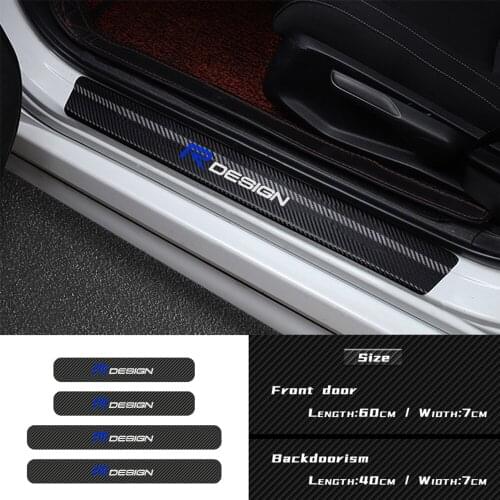 4pcs Car Styling R design emblem Threshold Carbon Fiber Reflective Door Stickers Decals for volvo Rdesign v40 v60 c30 s60 s90