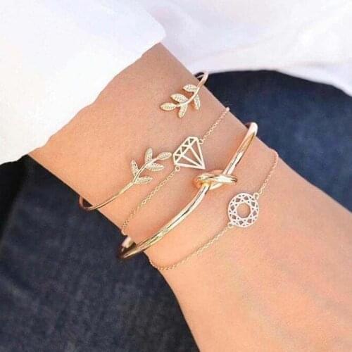 4 Pcs/ Set New boho Leaves Knot women gold Bracelet set Bracciali Pulseiras feminina Femme Bijoux pulseras mujer charm Jewelry