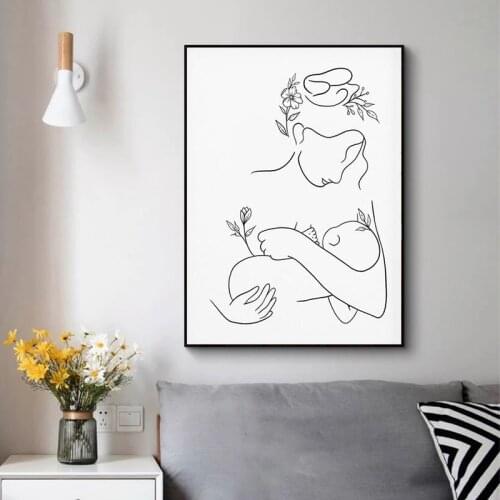 Abstract Minimalist Mother Child Line Art Poster Wall Art Canvas Prints Children Room Decoration Pictures Wall Decor