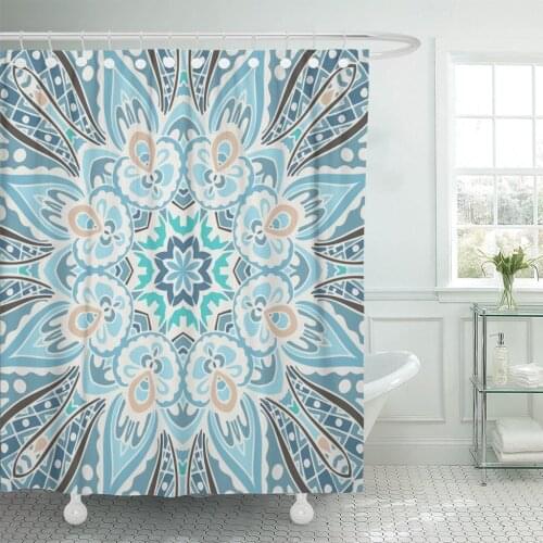 Blue Damask Abstract Medallion Flourish Winter Mandala Ikat Arabesque Shower Curtains Waterproof Polyester Fabric 72 x 78 inches