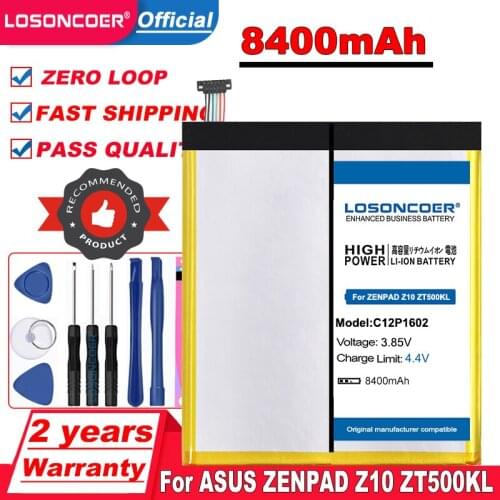 LOSONCOER 8400mAh C12P1602 Tablet Battery For ASUS ZENPAD 3S 10 Z500K Z10 Z500KL ZT500KL Z500KL-BK32S4 Z500KL-1A019A Batteries
