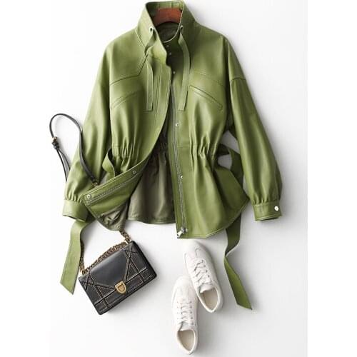 AYUYNSUE 2020 genuine leather Women Korean vintage sheepskin motorcycle biker jacket spring autumn Coat YY1968