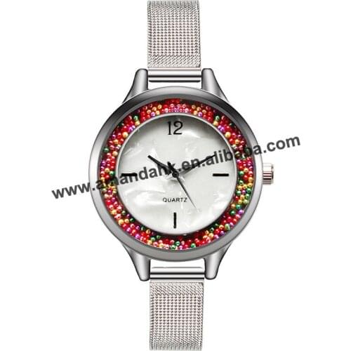 No Logo Wholesale Alloy Colorful Beads Dress Watch Women Lady Wristwatch Analog Quartz Women Dress Wrist Watches sb18090401