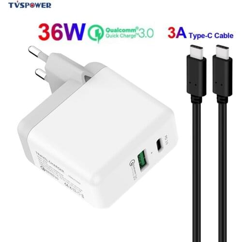 2 Port 36W 18W USB-C PD Fast Charger Type-C Travel Wall Quick Charger QC 3.0 for iPhone XS Max XR 8 Plus IPAD S9 for Macbook Air