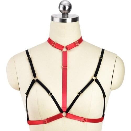 Wasteheart Black Cage Harness Bra Black Elastic Strappy Tops Bondage Cross Strap Exotic Club Party Burlesque Wear Belt Lingerie