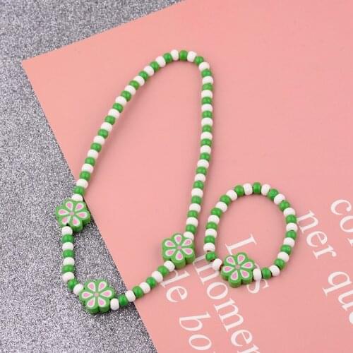 DOUVEI Cartoon Flower Wood Beads Girls Jewelry Set Kids Children Girls Necklace Bracelet Set Birthday Party Jewelry Gift CS37