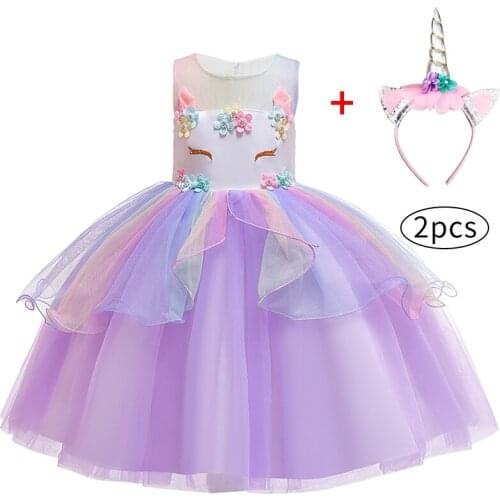 2Pcs Unicorn Dress Set Kids Dresses For Girl Colorful Mesh Princess Tutu Dress Festival Performance Dress Baby Kids Clothes