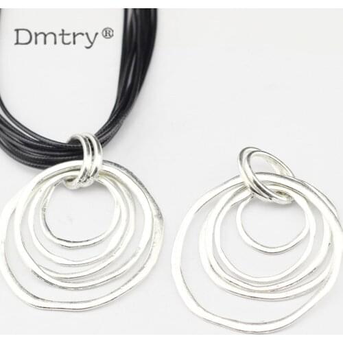 Dmtry 2pcs Wholesale Fashion Jewelry Silver Bijoux Charms Necklace Multi-Circle Pendant Charms Sweater Necklace Jewelry LC0073