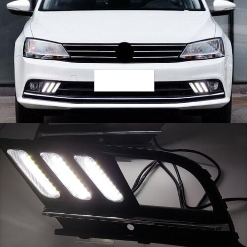 1Pair Car LED DRL Daytime Running Light Daylight For Volkswagen VW Jetta Sagitar MK6 2015 2016 2017 2018 Streamer Turn Signal