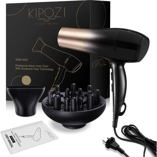 KIPOZI 1875W Hair Dryer Electric Powerful Blower Hair Salon Blow Dryer Hair Care Fast Dry with Accessories Lightweight Low Noise