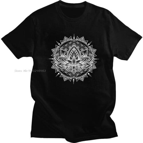 Novelty Lotus Mandala T-shirt Men Short Sleeved Casual Flower Of Life Tee Tops O-neck Loose Fit Pure Cotton T Shirts Gift