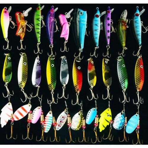 Hyaena 30pcs/lot Mixed Color/Size/Weight Spinner Metal Spoon Spinnerbaits CrankBait Hard Artificial Lures Fishing Lure Kits
