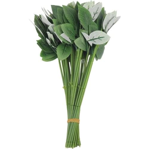 50pcs Artificial Fake Rose Flower Stems For Diy Handmade Bouquet Flower Leaf Vein Wedding Home Decoration