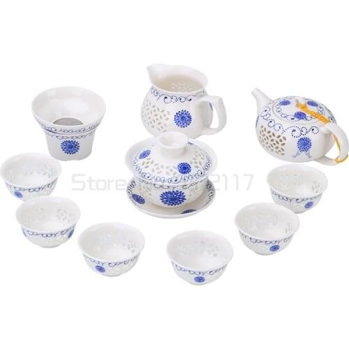 Blue-and-white exquisite ceramic teapot kettles tea cup porcelain chinese kung fu tea set drinkware