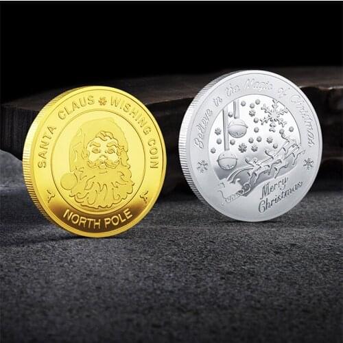 Santa Claus Wishing Coin Collectible Gold Plated Souvenir Coin Christmas Coin