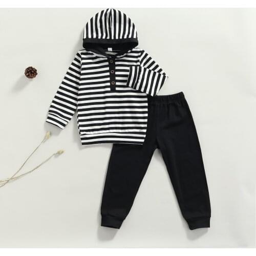 Boys Clothes Set New Kids Clothes Suit Children Clothes Striped Long Sleeve Hooded Tops+Pant Casual Clothing Sets 1-6Y