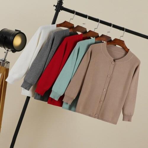 Fall 2021 korean fashion round neck black cute tops cardigans womens crochet pink top knitted sweaters long sleeve top clothing