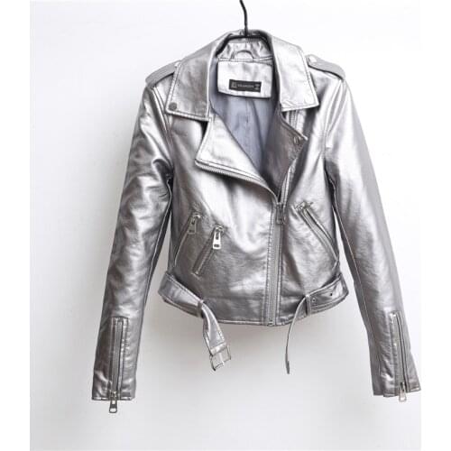 2021 New Fashion Women Autumn Winter Faux Soft Leather Jackets Ladies PU Silver Black Pink Zippers Coats Motorcycle Outerwear