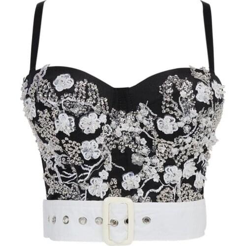 Summer 2021 Lace Cropped Tops Women Buster Beading Sequins Push Up Night Club Bralette Bra Vest Plus Size Cami Female Clothes