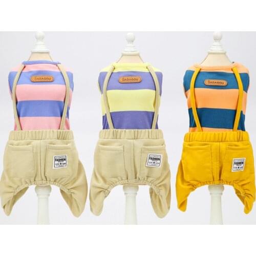 Summer pet dog wide stripe strap pants small and medium-sized dog one-piece clothes pure cotton dog clothes