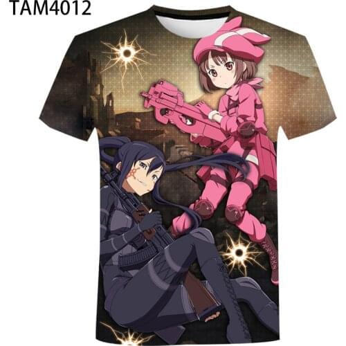 2021 Summer Mens T-Shirt Japanese Classic Anime 3D Sword Art Onilne S hort Sleeve Cool Top Street Fashion Leisure Childrens