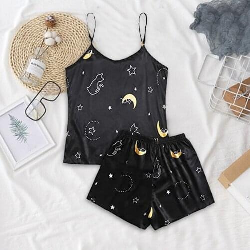 Summer 2021 New Lace Sling Shorts Ladies Printing Pajamas Set Simple Cute Style Short-sleeved Pajamas Womens Home Service