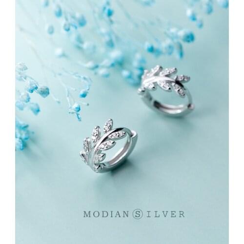 Modian New 925 Sterling Silver Dazzling ZirconTree Branch Leaves Earring for Women Luxury Hoop Earring Wedding Gift Fine Jewelry