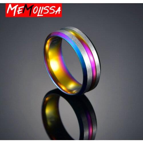 Men Women Rainbow Colorful Ring Round Engagement Wedding Stainless Steel Rings Trendy Band Lesbian & Gay Couple Rings Jewelry