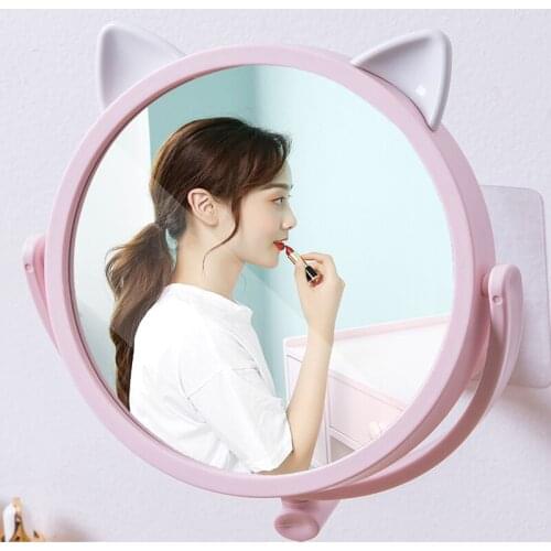 Wall-Folding Folding Mirror Cute Cartoon Ear-self-Adhesive Folding Mirror Telescopic Rotating Plastic Bathroom Mirror