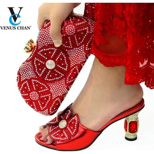 New Arrival African Wedding Shoes and Bag Set Decorated with Rhonestone Shoes and Bags To Match for Wedding Luxury Shoes Women