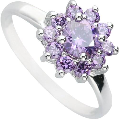 Enchanting Purple Stone 5*5mm Semi-precious Stone Silver Cool For Women Ring Q1479