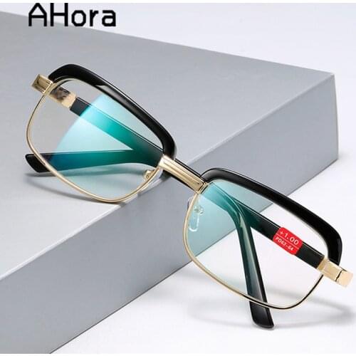 Ahora Glass Lenses Reading Glasses Men Women Metal Large Frame Optical Eyeglasses for Presbyopia +1.0 1.5 2.0 2.5 3.0 3.5 4.0