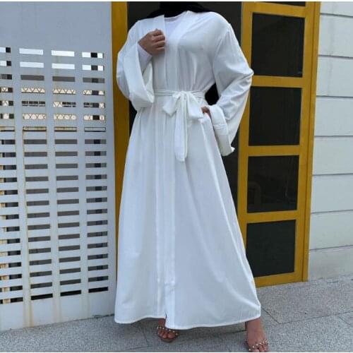 Solid Minimalist Dubai Kimono Abaya Black White Turkey Arabric MiddIe East Islamic Women Cardigan Robe Ramadan Eid 2021