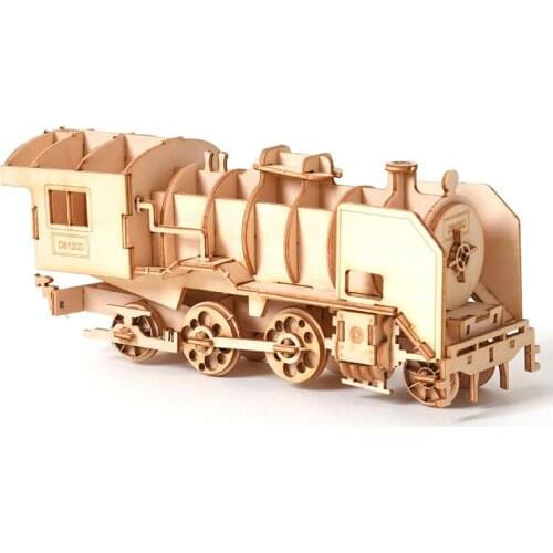 DIY Car Steam Locomotive Train 3D Wooden Puzzle Toy Assembly Model Wood Craft Kits Desk Decoration for Children Kids Toy